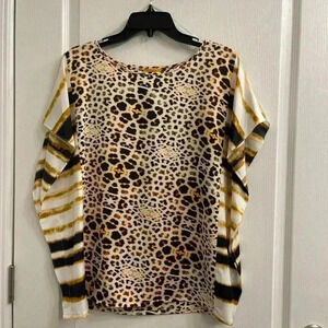 Silk Short Sleeve Animal Print Blouse